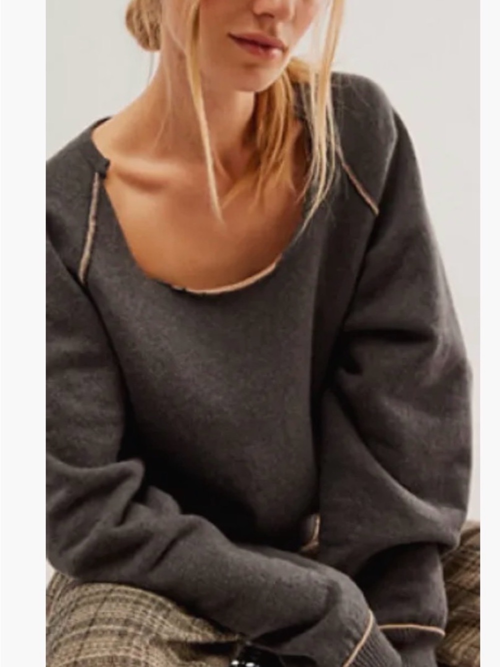 We The Free Charcoal Raw-Edge Scoop Neck Sweater NWOT- thick and super soft